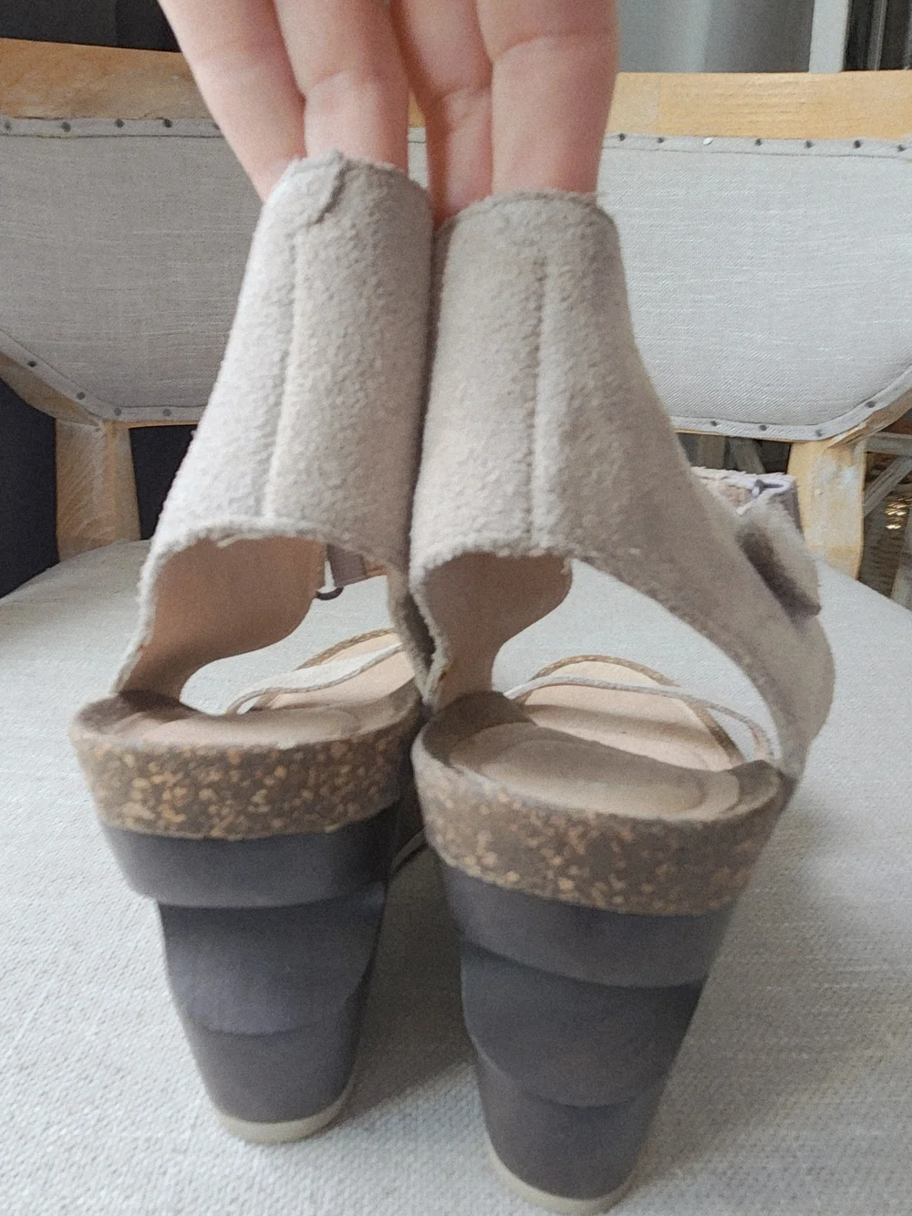 Tsubo Tehina Suede Cork Platform Wedge Sandals Neutral Beige Grey 9 Boho